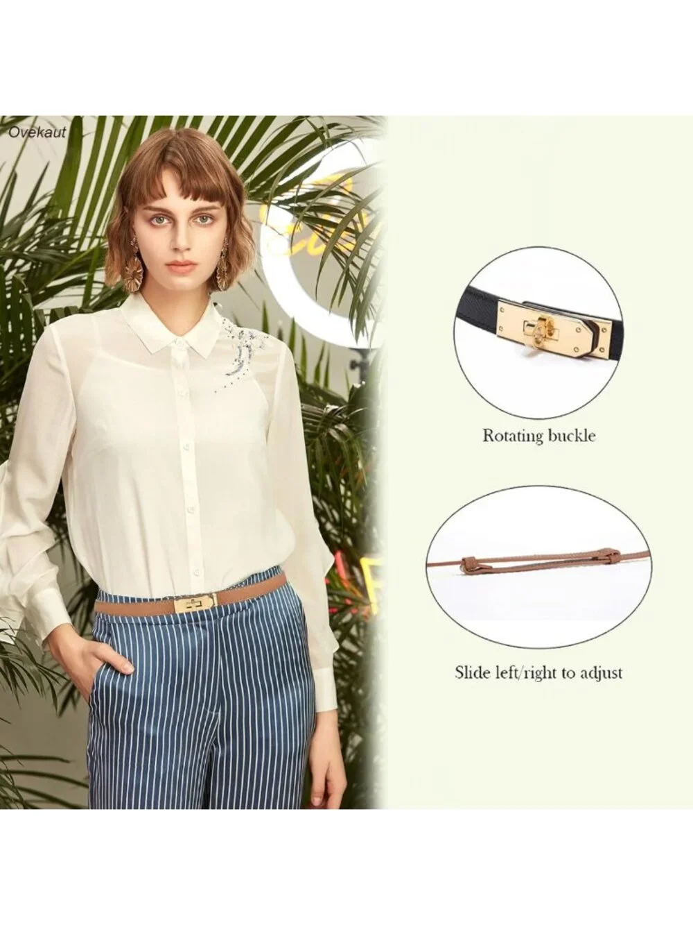Women’s Adjustable Skinny Leather Belt - Solid Color, Alloy Turn Lock for